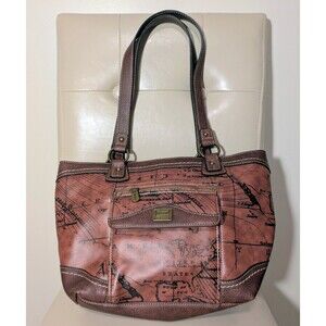 B.O.C Born Concepts World Map Faux Leather Brown Purse Over The Shoulder Handbag